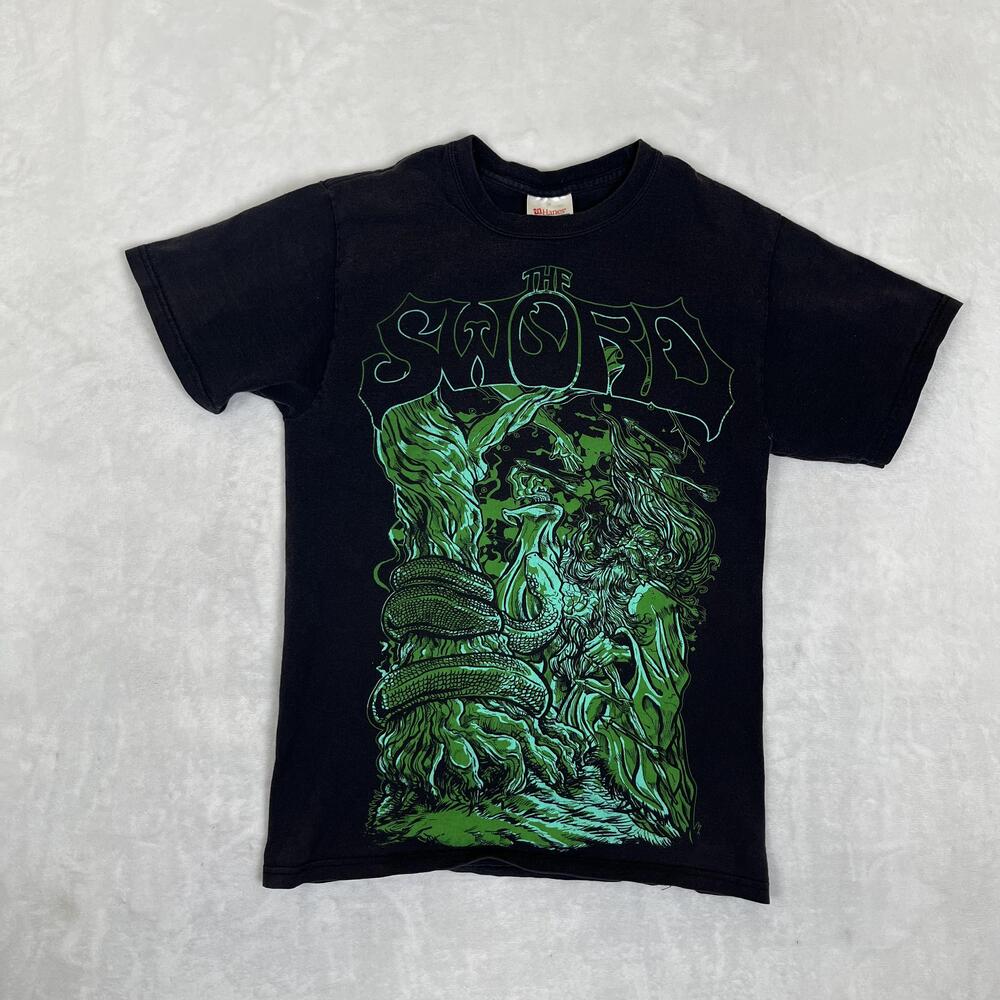 The Sword T-Shirt Size Small Black Green Wizard Snake Graphic Metal Band Rock